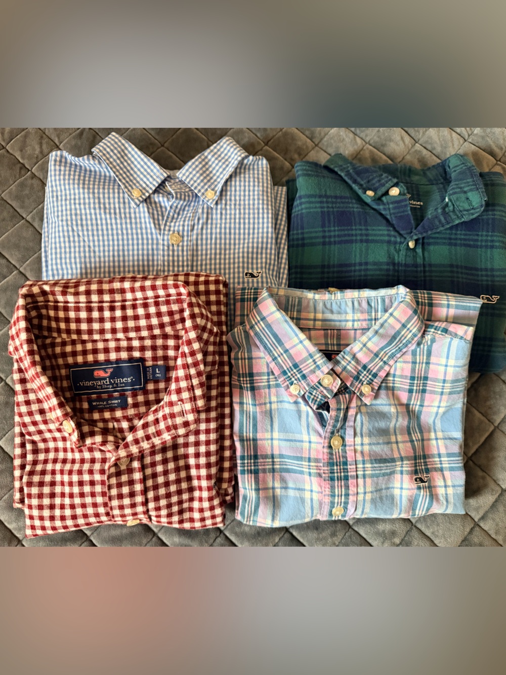 Vineyard Vines Youth L 16 Button-Down Whale Shirt Plaid Set of 4